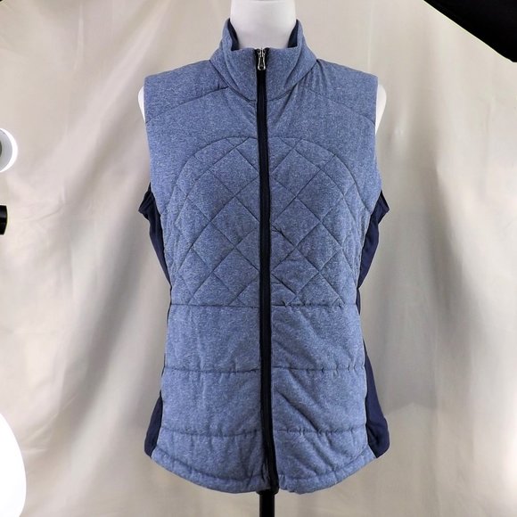ZELOS NEW Blue Quilted Stretch Semi-Fitted w Pockets Zip Up Vest L - Picture 3 of 13